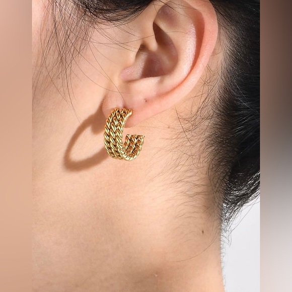 NEW💎18K Gold Plated Braided Hoop Earrings*Rope Chain Earrings*Twisted Hoop - Picture 4 of 11